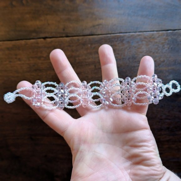 1" Wide Handmade Beaded Soft Pink Bracelet - Picture 5 of 8